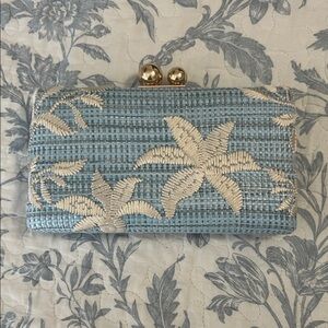 Tommy Bahama Chic Blue Floral Clutch with Gold Accents